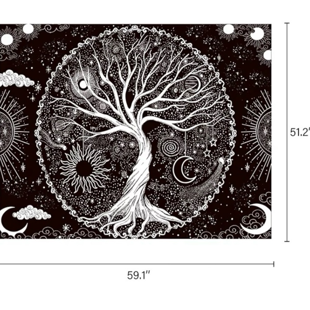 Black and White Tree of Life Tapestry